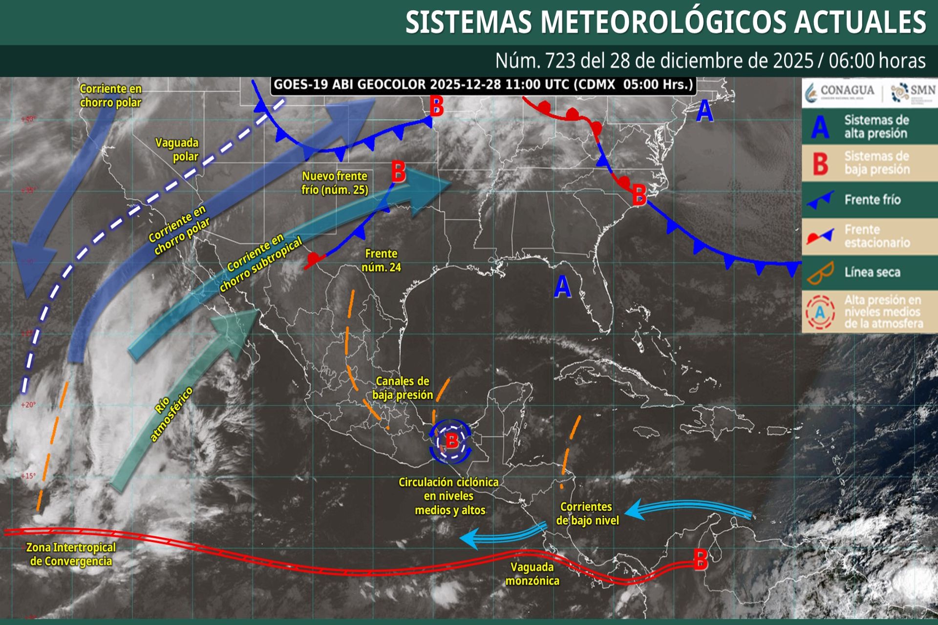 Pronóstico Meteorológico General Matutino de hoy Domingo 28 de Diciembre de 2025.