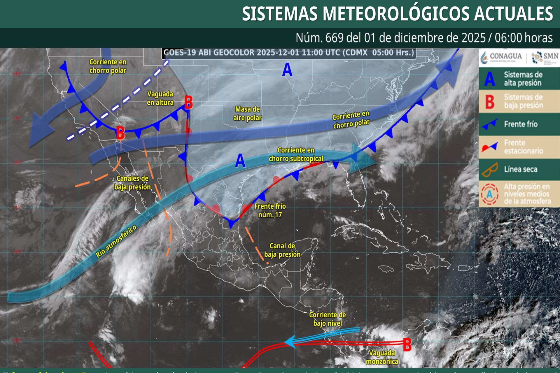 Pronóstico Meteorológico General Matutino de hoy 01 de Diciembre de 2025.