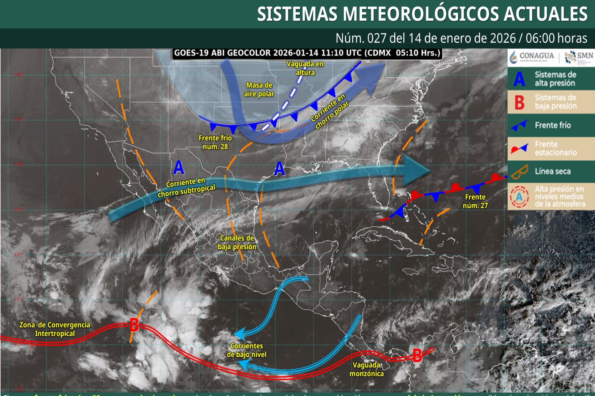 Pronóstico Meteorológico General Matutino de hoy Miércoles 13 de Enero de 2026.