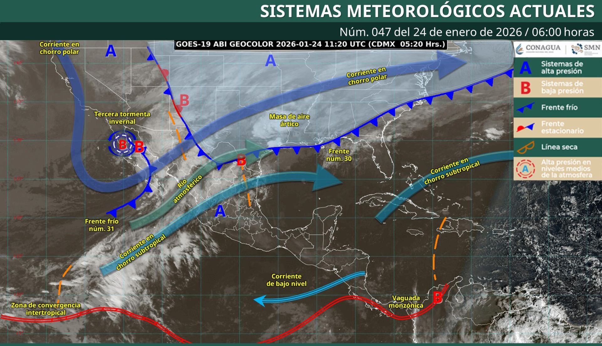 Pronóstico Meteorológico General Matutino de hoy Sábado 24 de Enero de 2026.