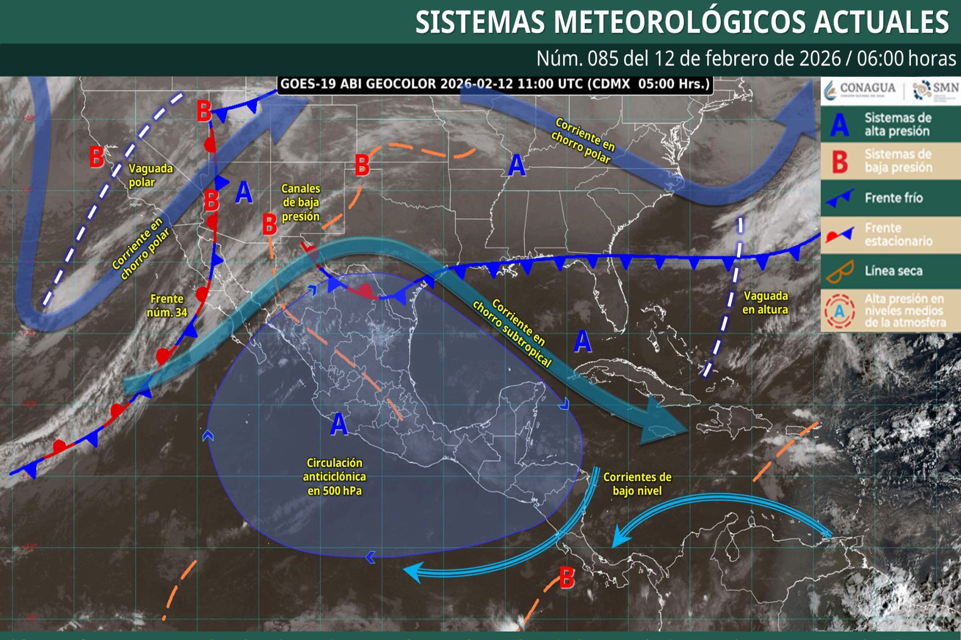 Pronóstico Meteorológico General Matutino de hoy Jueves 12 de Febrero de 2026.