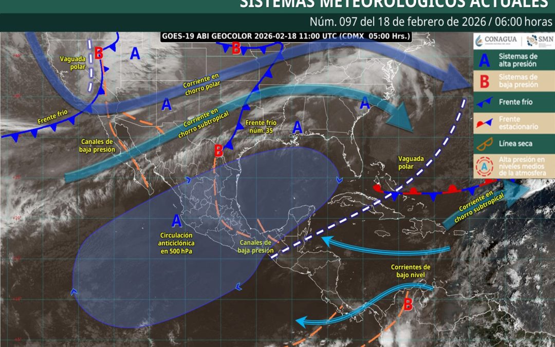 Pronóstico Meteorológico General Matutino de hoy Miércoles 18 de Febrero de 2026.