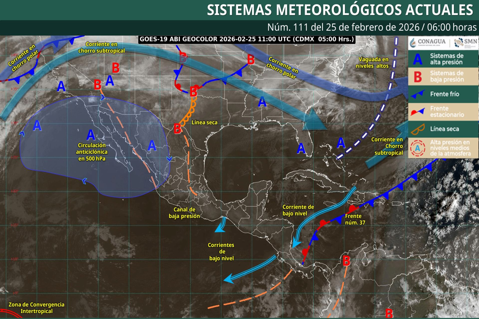 Pronóstico Meteorológico General Matutino de hoy Miércoles 25 de Febnrero de 2026.