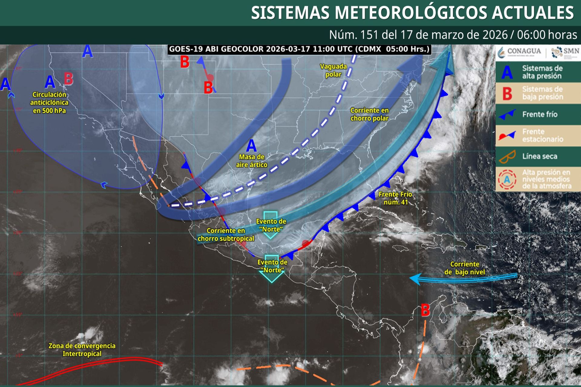 Pronóstico Meteorológico General Matutino de hoy Martes 17 de Marzo de 2026.