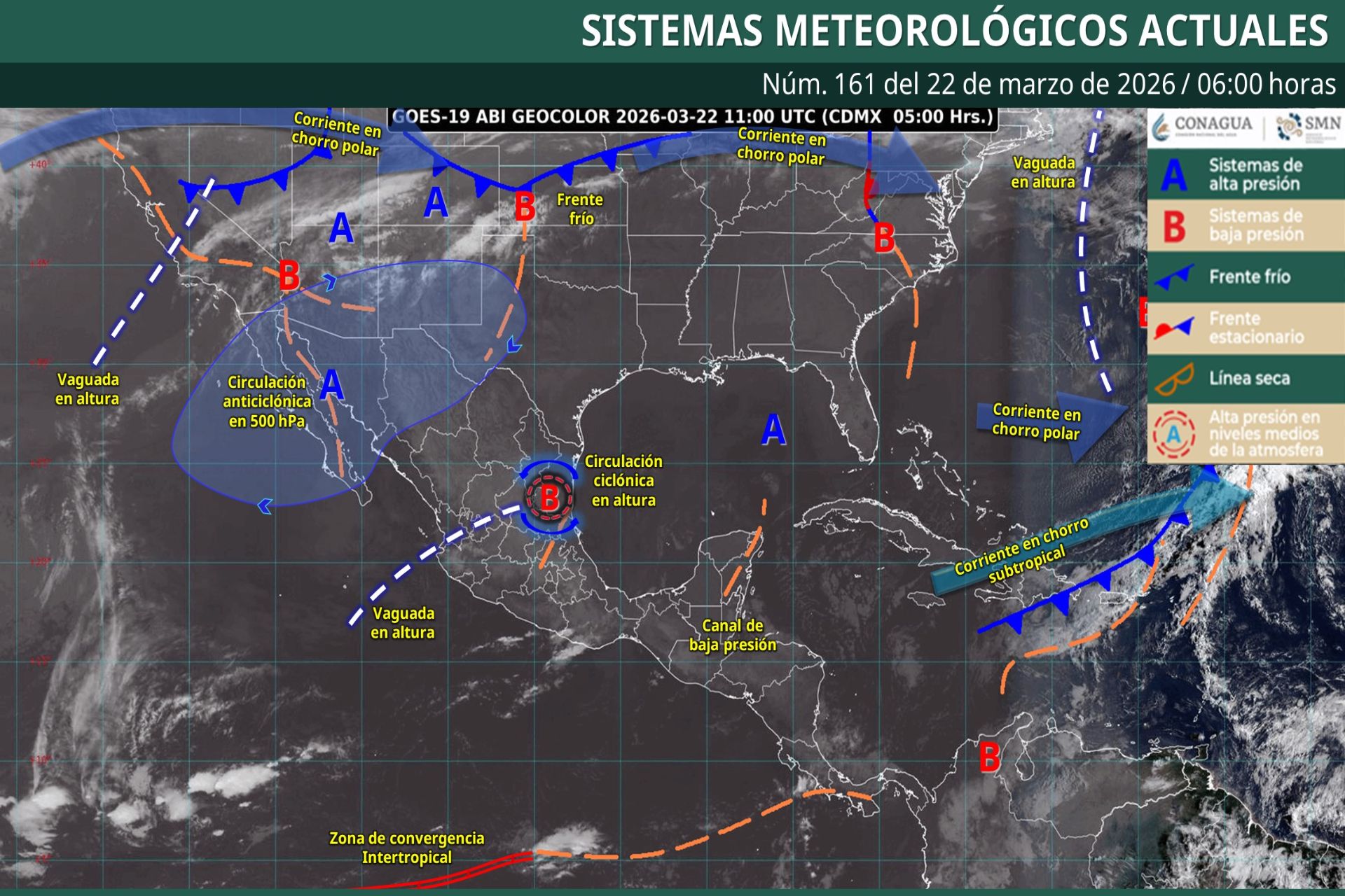 Pronóstico Meteorológico General Matutino de hoy Domingo 22 de Marzo de 2026.