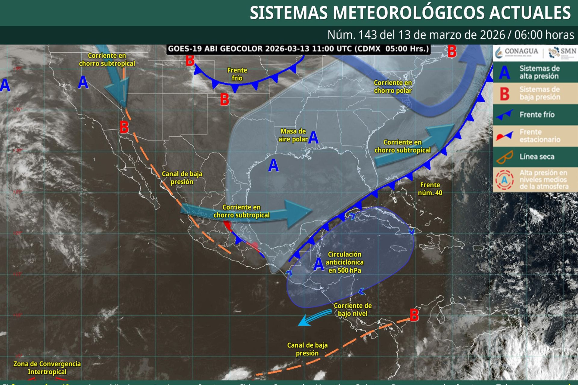 Pronóstico Meteorológico General Matutino de hoy Viernes 13 de Marzo de 2026.