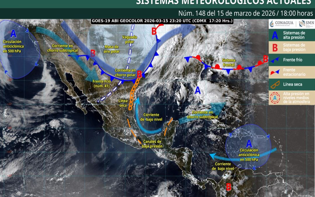 Pronóstico Meteorológico General Vespertino de hoy Domingo 15 de Marzo de 2026.